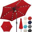 FLAME&SHADE 10ft Solar Outdoor Umbrella - 24 LED Lighted Patio Umbrella with Centre Surround Light, Table Umbrellas with Tilt & Crank for Pool, Porch, Garden, Deck, Backyard UV Protection (Red)