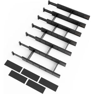 SpaceAid Bamboo Drawer Dividers with Inserts and Labels, Kitchen Adjustable Drawer Organizers, Expandable Organization for Home, Office, Dressers, 7 Dividers with 15 Inserts (17"-22" Black)