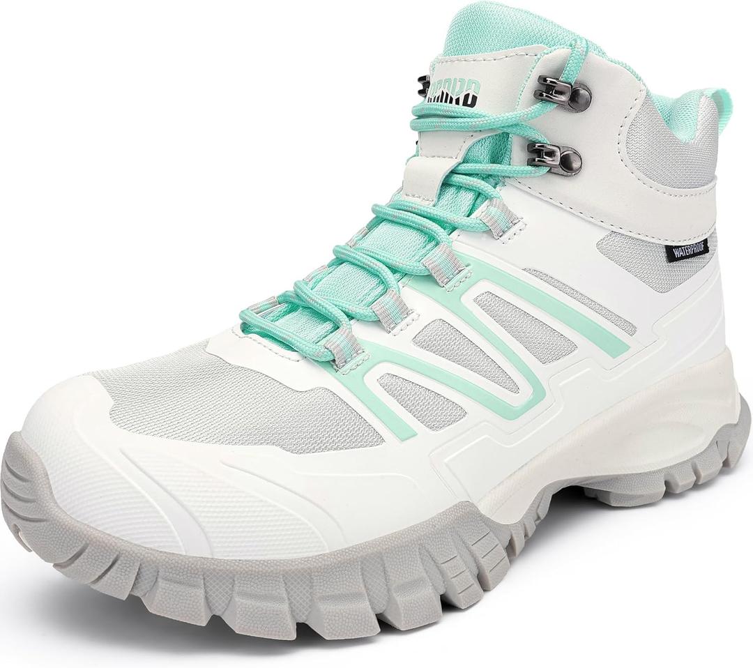 R CORD Hiking Boots Women Waterproof Non-Slip Womens Hiking Boots Ankle Support for Trail Walking Backpacking & Outdoor Adventures All Day (White)