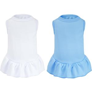 2 Pcs Dog Dresses Cat Skirt Solid Color Dog Clothes Summer Sleeveless Puppy Girl Clothes for Small Pet Dogs Cats (White,Blue, Small)