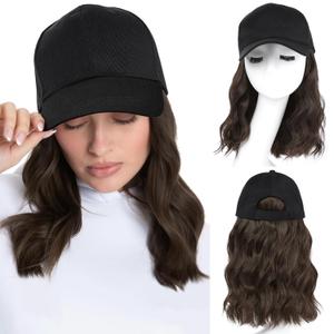 AISI QUEENS Hat Wig Hat with Hair Attached for Women Cap with Hair Attached for Women Baseball Cap Wig Extensions Short Wave Synthetic Adjustable for Daily Use (16 Inch, 6A)