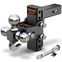 Adjustable Trailer Hitch, 360° Swivel Tri Ball Mount with Tow Hook & Lock | 2.5" Receiver Tow Hitch with 5" Drop/Rise, Heavy Duty Rotating Drop Hitch Rated 18,000LB GTW, 1-7/8", 2" & 2-5/16" Ball Sizes