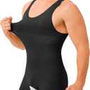 TAILONG Mens Full Body Shaper Slimming Shirt Tummy Control Shapewear Sleeveless Compression Bodysuit Fajas Para Hombres (Large, Black)