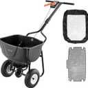 VEVOR Walk Behind Spreader, 60LBS Capacity, Push Spreader with Hopper Grate, 0-9.8 ft Spreading Width, 8 in All Terrain Pneumatic Tires, Garden & Lawn Broadcast Spreaders, for Seed, Fertilizer (White hubs + black components)