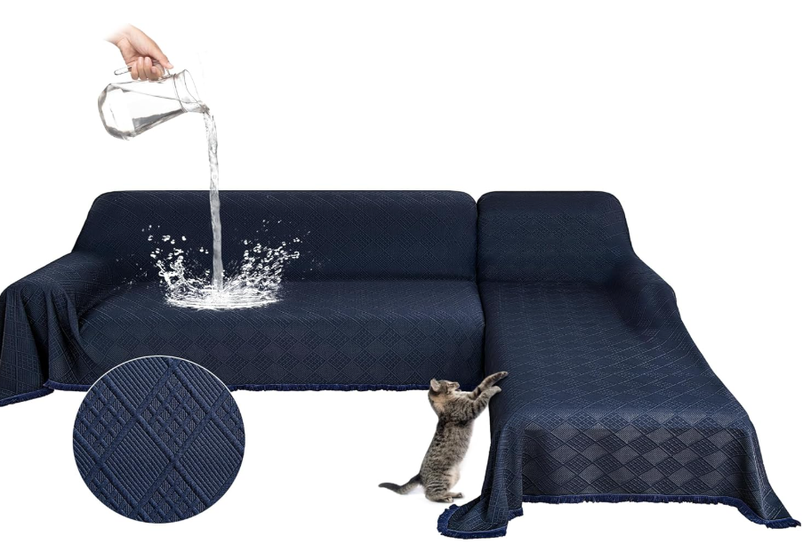 HYZOTEX Waterproof L Shaped Sectional Couch Covers Blanket 2 Piece Sectional Sofa Cover Washable L Shape Sofa Slipcover Jacquard Quilted Furniture Protector for Dogs Pets Cats (XXLarge, Navy Blue)
