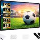 Aurzen 120-Inch Projector Screen, 16:9 4K HD, Foldable Anti-Crease, Portable Double-Sided Screen for Indoor/Outdoor Home Theater & Backyard, White (120 inches)