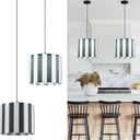 Pendant Lights Kitchen Island 2 Pack, 12.6" Modern Fabric Linen Pendant Light Fixtures for Dining Room Bedroom Entryway Foyer Lighting Fixture, Black and White Striped Hanging Light Fixture