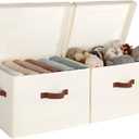 StorageWorks Fabric Storage Bins with Lid, Decorative Storage Boxes for Shelves, Stackable Closet Organizer Basket with Handles, Jumbo, Ivory White, 2-Pack