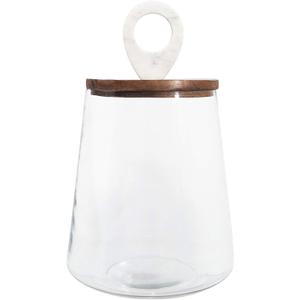 Large Clear Glass Jar with Mango Wood & Marble Lid