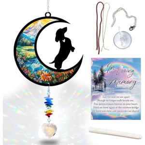 Dachshund Memorial Suncatcher, Personalized Pet Memorial Sun Catcher with Name Date, Dog Remembrance Gifts, Pet Loss Sympathy Rainbow Maker Heart-Shaped Crystal Suncatcher for Window Garden