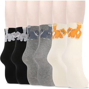 3 Pairs Cute Funny Animal Socks with Balls for Women Novelty 3D Cotton Animal Pom Pom Socks