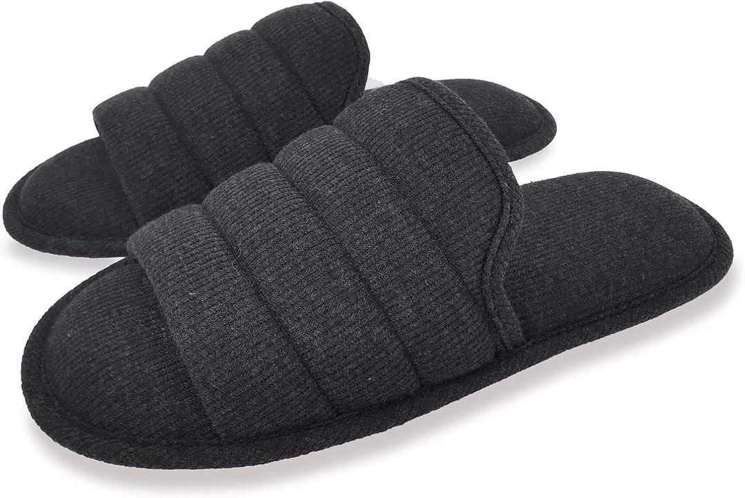 ofoot Mens Cotton Open Toe House Flat Slippers,Male Breathable Summer Indoor Slides, Memory Foam Anti Slip Sole