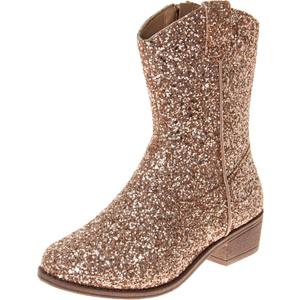 Josmo Girls Cowboy Western Boots - Girl Western Cowgirl Boot - Rose Gold Glitter (size 1 Big Kids)