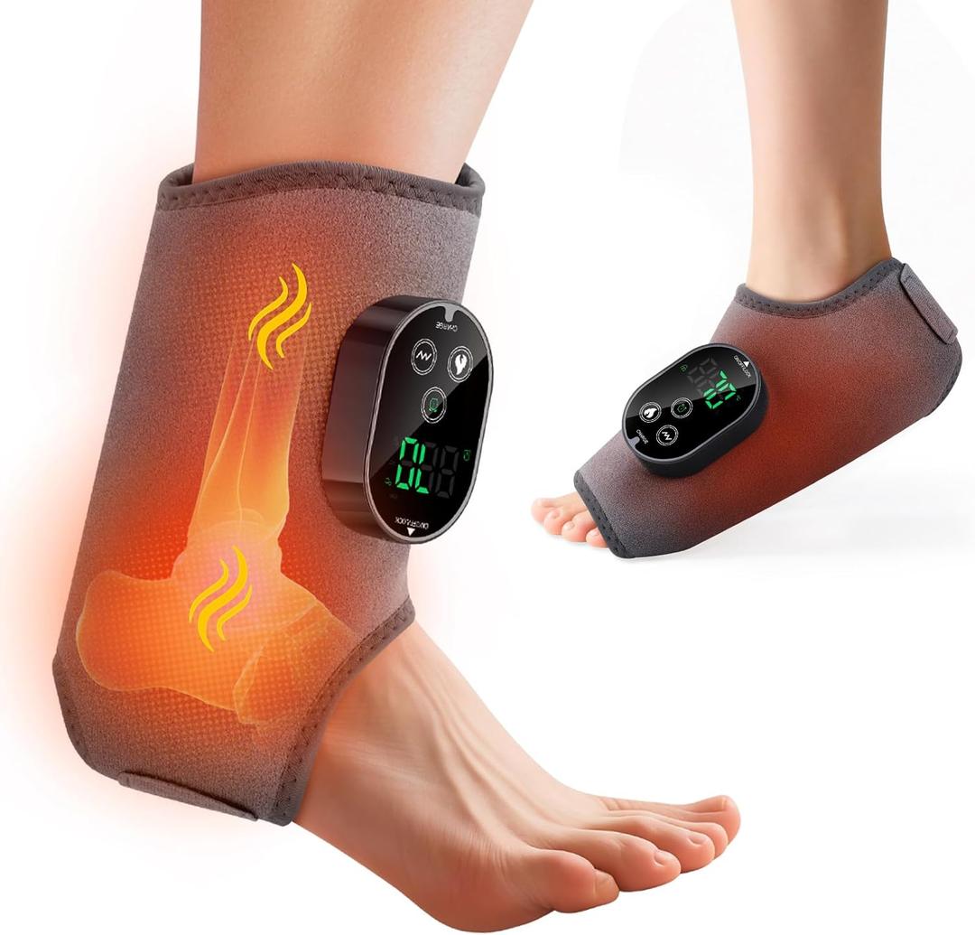 Foot and Ankle Massager for Pain Relief, Cordless Ankle Heating Pad Foot Renew Triple Method Massager with Adjustable Timer, 6 Heat Levels, 3 Vibration Modes, Grey