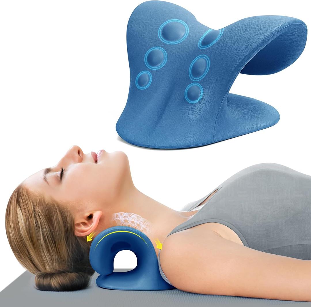 ComfortLife Neck Stretcher for Pain Relief, Neck and Shoulder Relaxer Cervical Traction Device Pillow for TMJ Pain Relief (Dark Blue)
