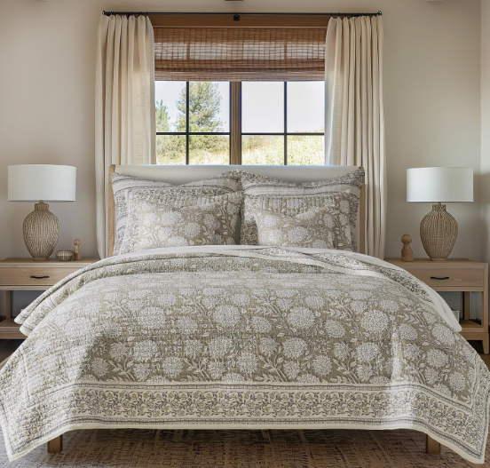 Levtex Home Adare Taupe Reversible Full/Queen Quilt Set (88x92in) and 2 Pillow Shams (26x20in) - Floral Bedding - Taupe White - Cotton Full/Queen Size Quilt Bedding Set - Lightweight, Soft, Pre-Washed