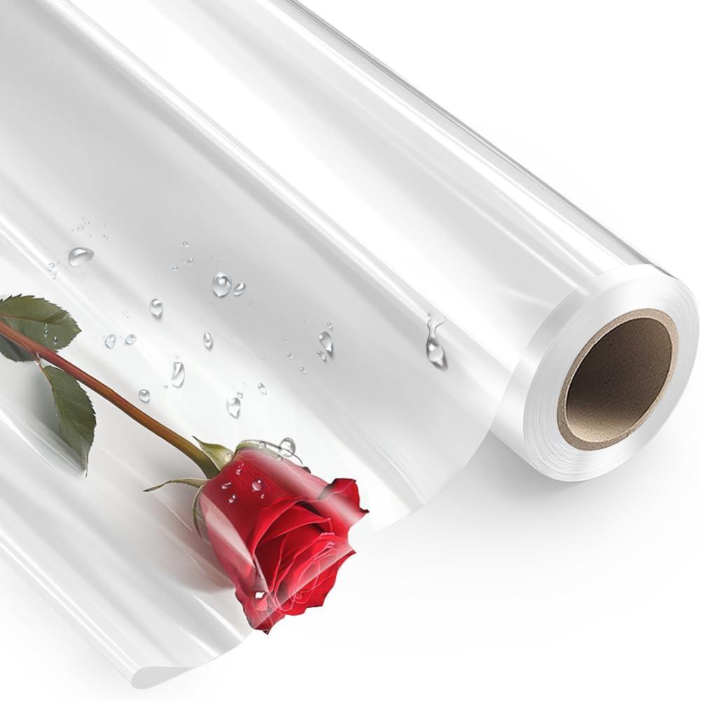 PerkHomy Clear Cellophane Wrap Roll 16" 3 Mil Thick Cellophane For Gift Basket Treats Goodie Wrapping Craft Flower Bouquet Plastic (Clear, 100ft (16in Width))