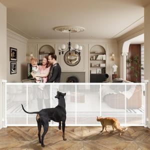 150" Extra Wide Retractable Baby Gates Dog Gate for Large Opening, 41" Extra Tall Mesh Pet Gate, Long Child Safety Gates with Fiberglass Rods for Stairways, Doorways, Hallways - Indoor/Outdoor Use