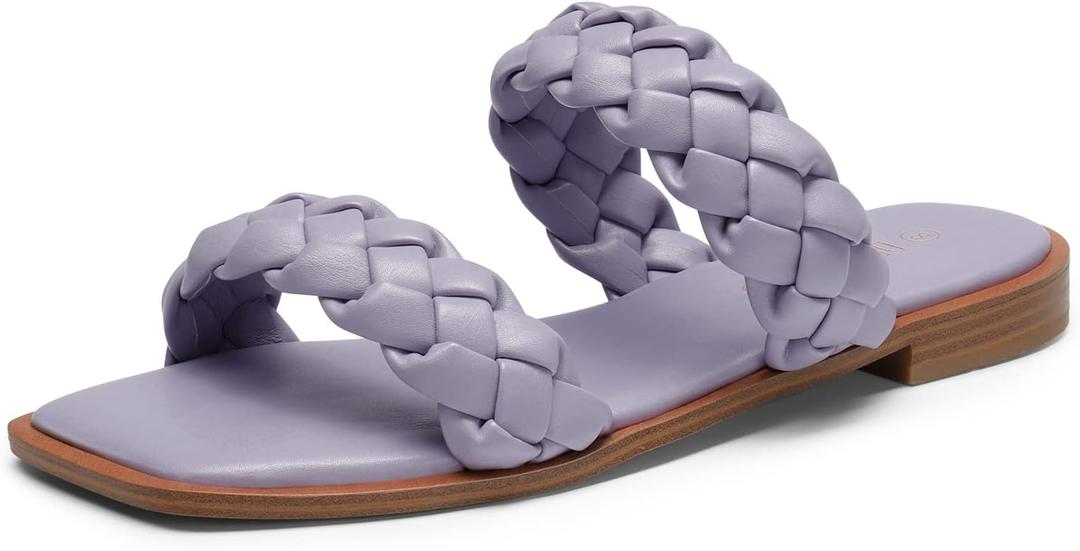 DREAM PAIRS Women's Braided Sandals Slip on Slides Two Straps Square Toe Dressy for Summer, size 8