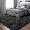 ISEAU 9x12 Area Rug for Living Room, Dark Grey Geometric Pattern Plush Rug for Bedroom, Kitchen, Soft Shaggy Carpets, Fluffy and Machine Washable Mats, Nursery Floors Mat, Boys Room Carpet Decor