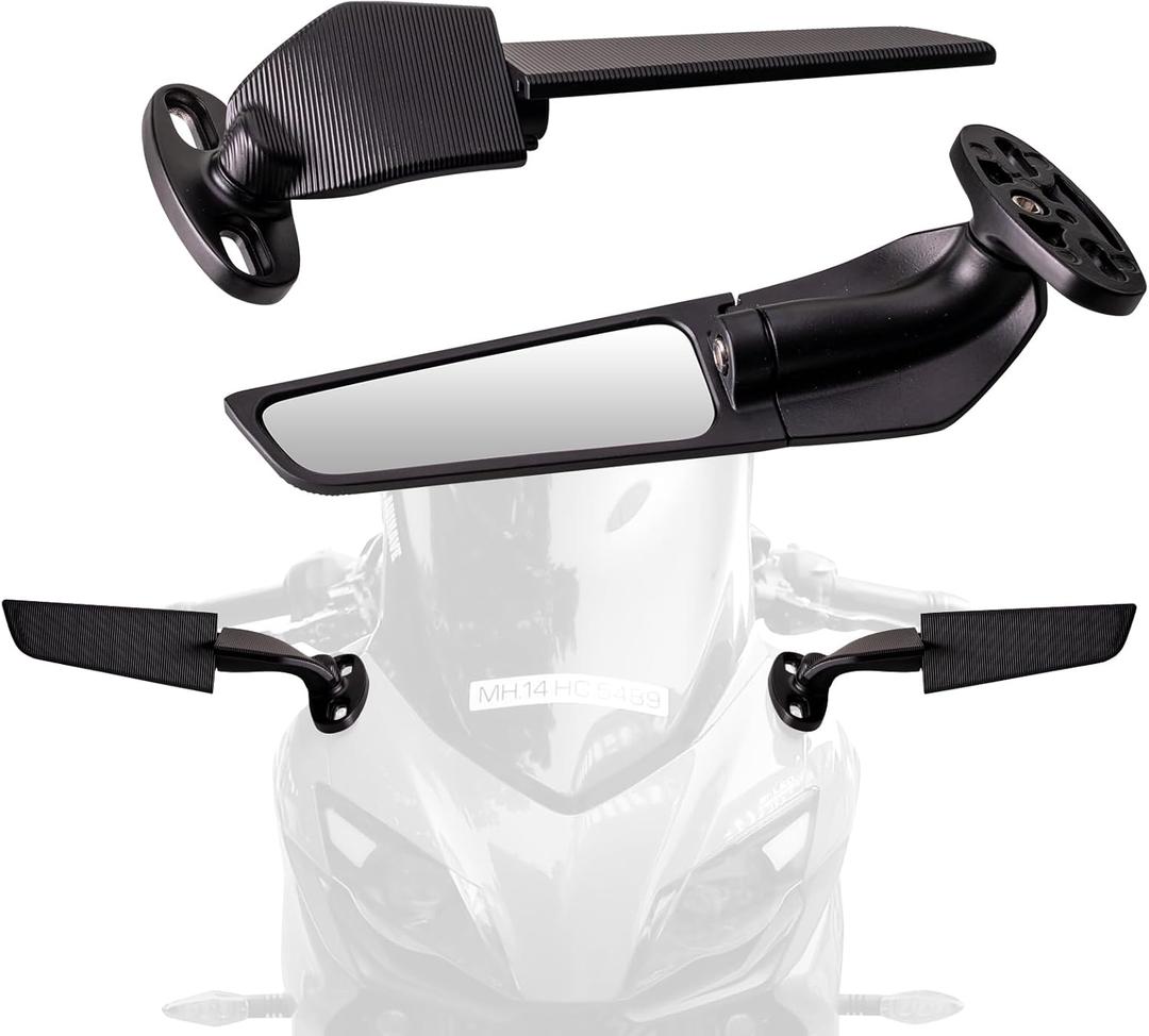 Racing Motorcycle Rear View Mirrors, 360 Rotating Stealth Mirrors Compatible with Honda CBR300R CBR500R CBR600RR CBR1000RR, Kawasaki Ninja 300 400 650, Suzuki GSXR 600 750, Yamaha, Ducati