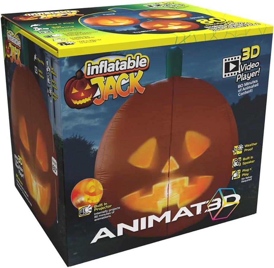 Inflatable Jabberin' Jack 5 Foot Tall Talking Animated Pumpkin with 56 Inch HD Screen and Built in Projector + Speaker Includes 80 Minutes of Content