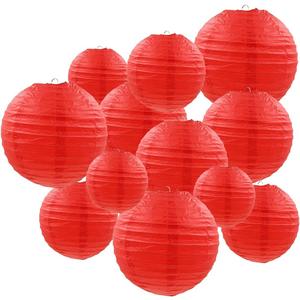 Red Paper Lanterns 12 Pcs Assorted Size of 6" 8" 10" 12" Chinese Round Paper Hanging Decorations Ball Lanterns Lamps for Home Decorations, Parties, and Weddings