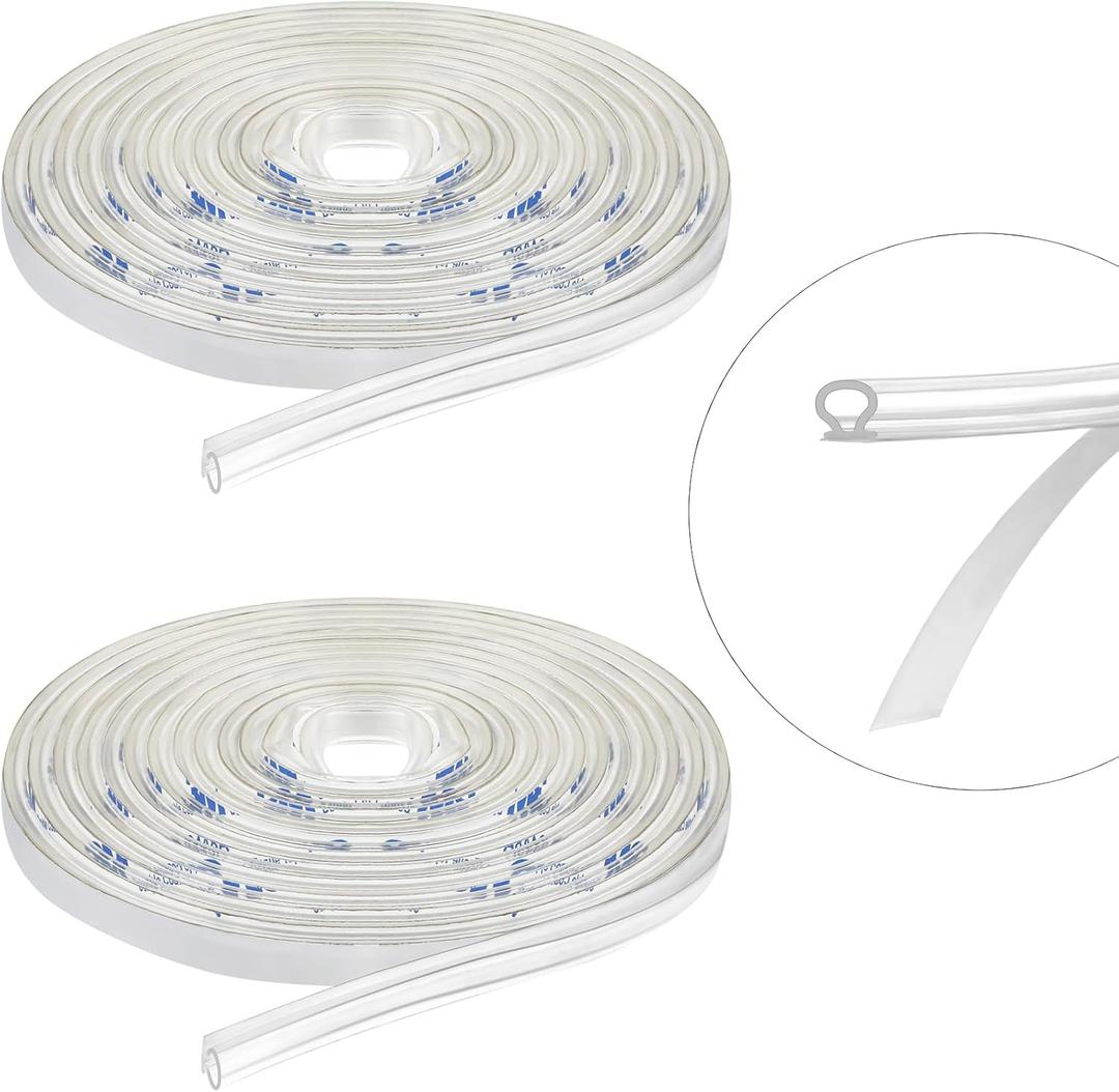 Tondiamo Shower Door Side Strip Seal Glass Translucent Shower Door Side Strip Seal Soft Clear PVC Frameless Glass Sweep to Stop Water(5/32 x 98.4 Inches,2 Rolls)