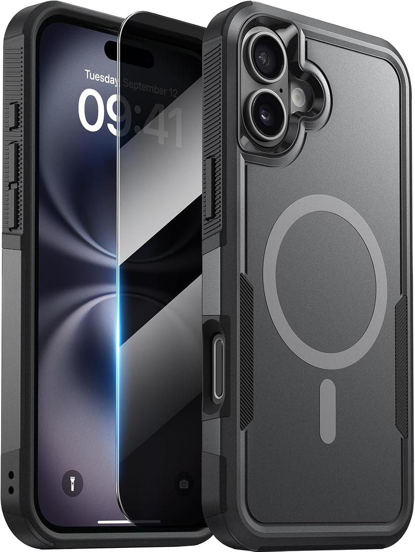 Diaclara Magnetic for iPhone 16 Plus Case, [with Privacy Screen Protector] [Anti Spy] [Military Grade Drop Protection] Heavy Duty Full-Body Shockproof Phone Case, Magnetic Black