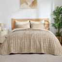 BEDELITE Velvet Quilt Set Queen Size - Luxury Velvet Comforter Bedding Set 2 Pieces, Lightweight Soft Cozy Taupe Oversized Bedspread Coverlet for All Seasons with 1 Pillow Shams