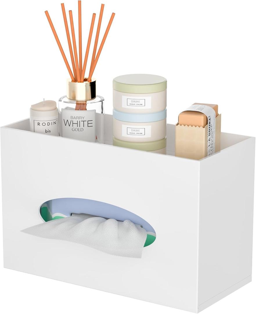 White Acrylic Tissue Box Cover Rectangular,Acrylic Tissue Dispenser with Storage Tray for Bathroom Kitchen Home Office(White, 9.85x4.5x6.3)