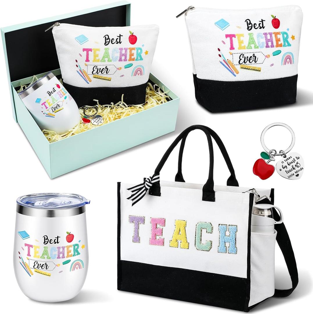 Paterr Teacher Appreciation Gifts Set Thank You Best Teacher Tote Bag & Tumbler End of Year Appreciation Gifts for Women(Cute Style)