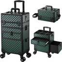 Joligrace Rolling Makeup Case with Wheels & Drawers Large Professional Cosmetology Trolley Case Travel Cosmetic Storage Train Cases for Nail Technicians, Makeup Artist and Hairstylist Dark Green