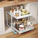 Golener 2-Tier Expandable Pull Out Cabinet Organizer - Slide Out Drawers for Kitchen Cabinets, Bathroom Organizers and Storage, Under Sink Organizer for Kitchen Storage Organization, White Metal Frame