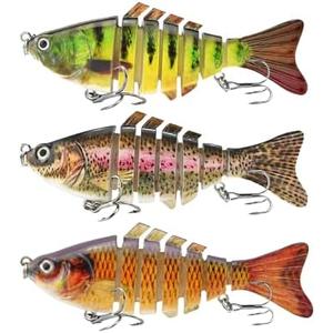 UOZAZE Fishing Lures Swim Bait Freshwater and Saltwater, Glide Bait for bass, Trout Lifelike Jointed swimbait for Bass, ‎Slow Sinking Bass Fishing Lure, Gifts for Men, Trout Lures, Fishing Stuff, Set of 3