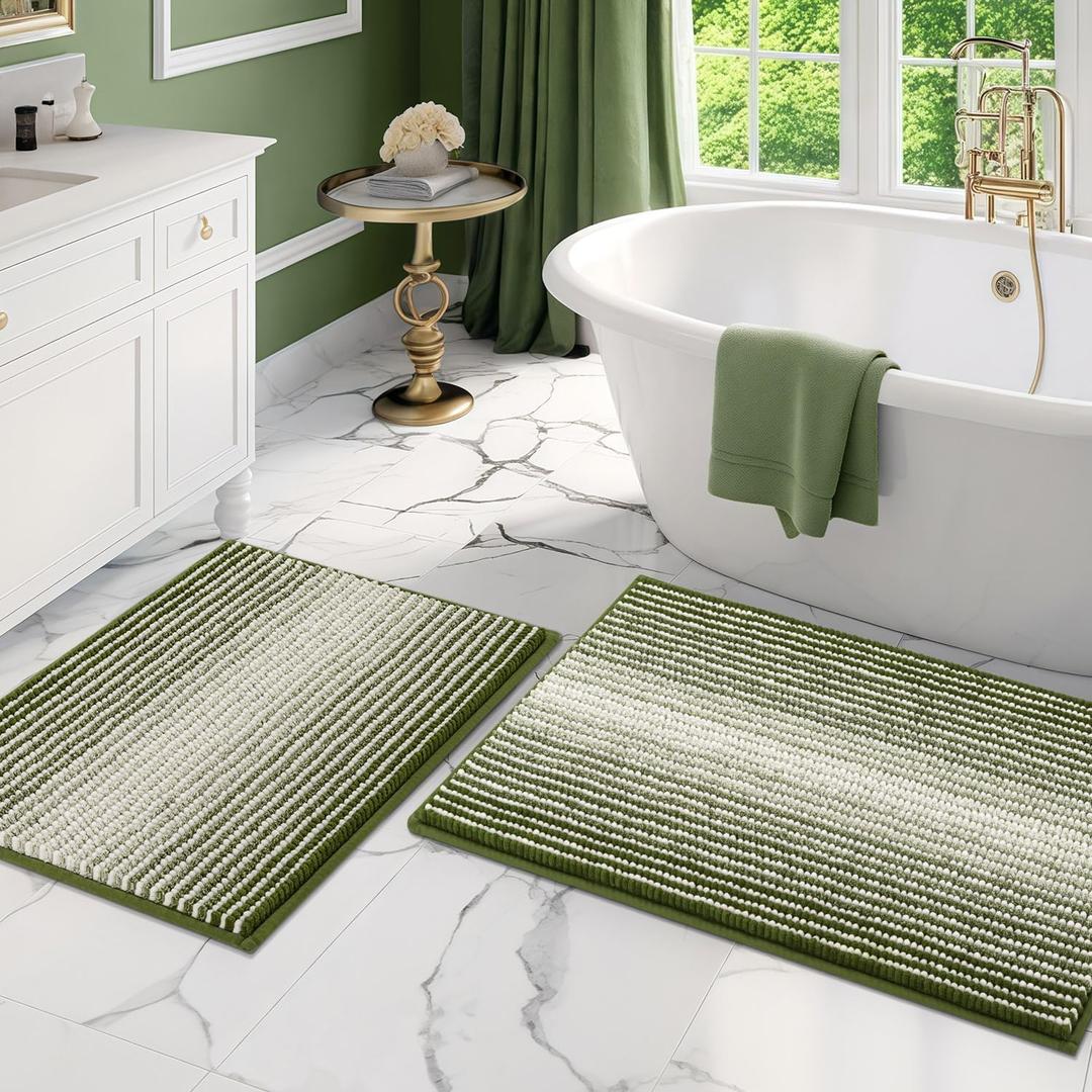 BSICPRO Bathroom Rugs and Mats Sets, 2 Piece Thick Absorbent Chenille Bath Mat Rug Set Non Slip, Soft Shaggy Bath Room Floor Mats for Bathroom, Machine Washable (Sage, 20" x 32" Plus 16" x 24") BSICPRO Bathroom Rugs and Mats Sets, 2 Piece Thick Absorbent Chenille Bath Mat Rug Set Non Slip, Soft Shaggy Bath Room Floor Mats for Bathroom, Machine Washable (Sage, 20" x 32" Plus 16" x 24")