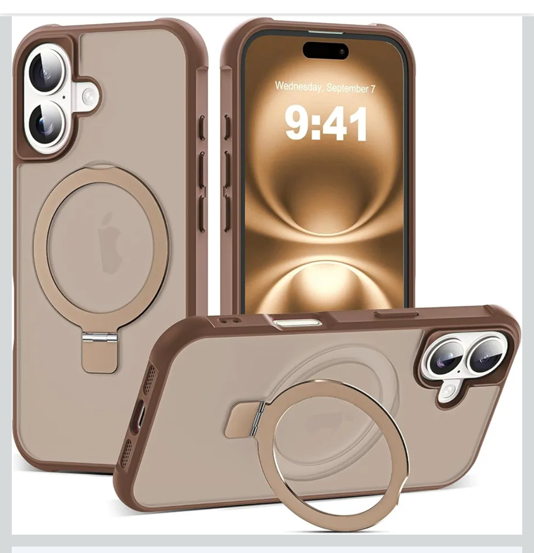 Compatible with iPhone 16 Case with Invisible Magnetic O-Ring Stand Military-Grade Translucent Case for iPhone 16 6.1" [Compatible with Mag-Safe][Great Grip Feeling], Desert Brown