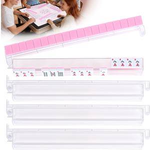 Mahjong Racks with Pushers Set of 4，Clear Acrylic Tile Holders Organizer for American Mahjong，All-in-One Mahjong Accessories and Supplies Gifts for Mj Enthusiast (Clear)