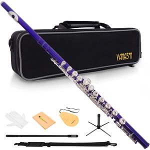 Purple C Flute Closed Hole 16 Keys Flute Nickel-Plated for Beginner, Student and Professionals with Carrying case, Metal stand, Gloves, Tuning Rod, Cleaning kit (Purple)