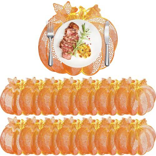 Fall Thanksgiving Pumpkin Placemats Set of 15 Autumn Harvest Table Mats Washable Vinyl Heat Resistant Non-Slip Round Placemat for Fall Halloween Thanksgiving Farmhouse Party Kitchen Table Decor