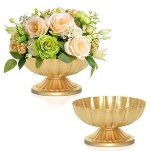 AZXTOPSEZ Gold Flower Vases for Centerpieces: Vintage Compote Bowl Vase for Wedding 4 Inch Small Pedestal Vase for Party Gold Centerpieces for Table Metal Urn for Event Home Decor Set of 2