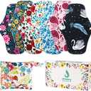 Reusable Menstrual Pads, Bamboo Cloth Pads for Heavy Flow with Wet Bag, Large Sanitary Pad Set with Wings for Women, Washable Overnight Cloth Panty Liners Period Pad (7 in 1, 25.4cm 4 Layers)