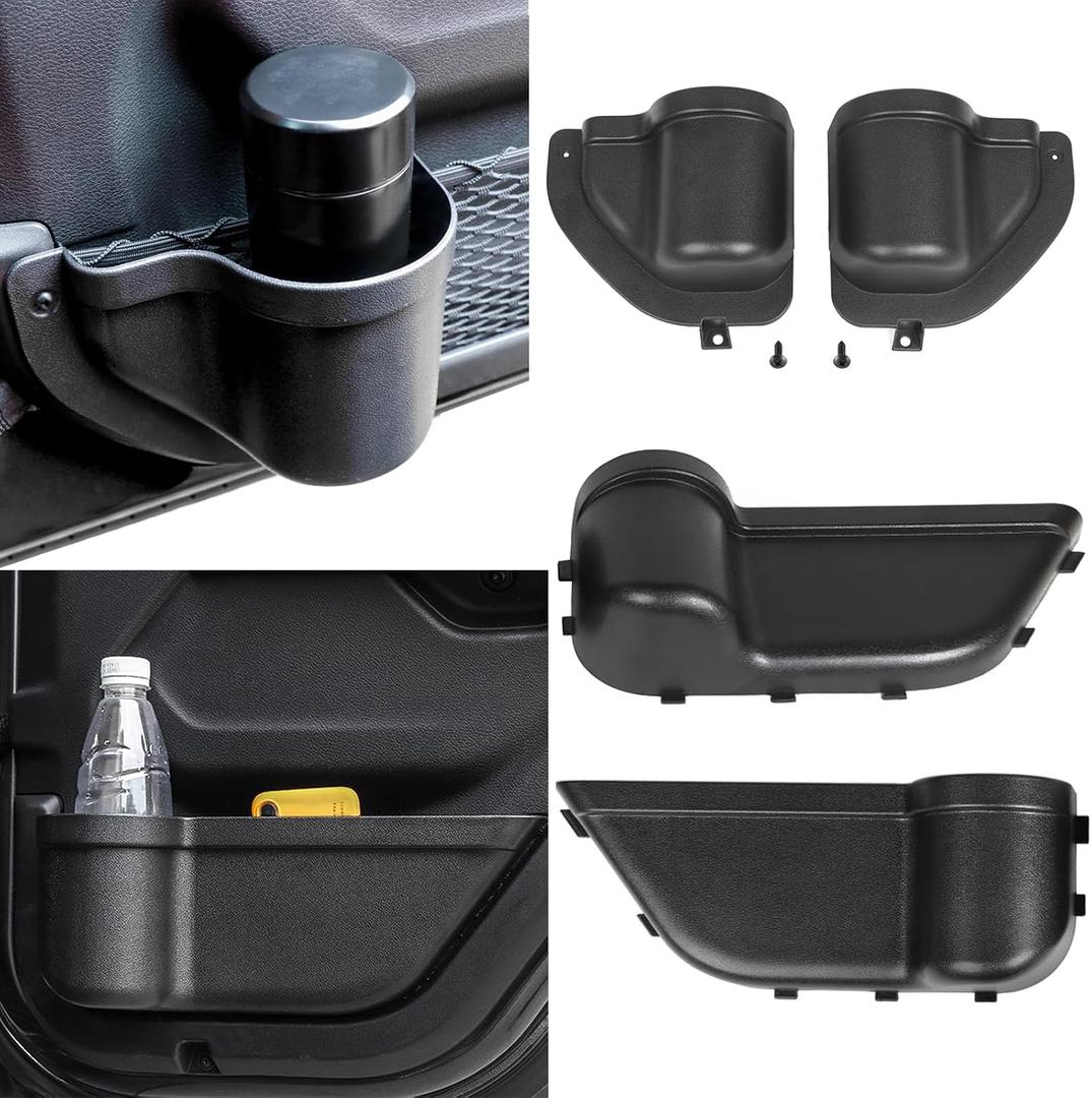 YOCTM Front Rear Door Organizer Tray For 2018 2019 2020 2021 2022 2023 2024 Jeep Wrangler JL 4XE JLU Rubicon Sport Sahara Gladiator JT Interior Storage Accessories Black (Front Door + Rear Door)