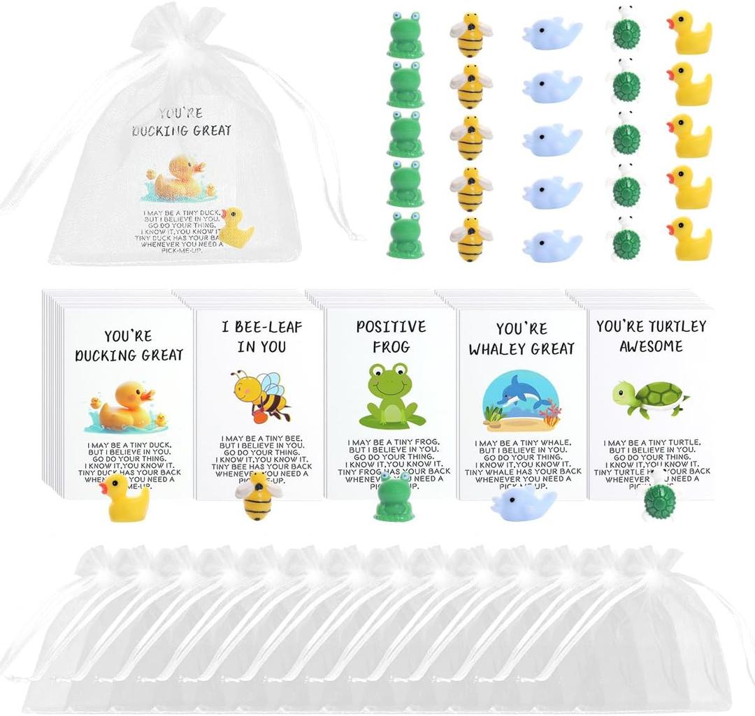 BHHQHH 60Sets Christmas Employee Appreciation Gifts Bulk for Coworkers Thank You Staff Gift Funny Animal Pun Greeting Note Cards Inspirational Resin Office Pocket Gifts (MIX 1)