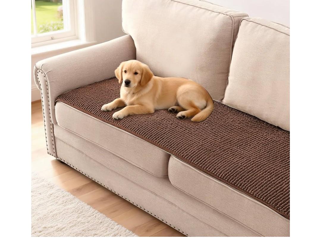 H.VERSAILTEX Plush Chenille Couch Cover for 3 Cushion Couch Anti Slip Washable Sofa Slipcovers Soft and Durable Furniture Protector for Dogs Cats Kids (27.5" x 59", Caramel)