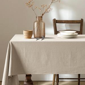 MIULEE Natural Linen Cotton Blend Tablecloth Rectangle, Luxury Waterproof Stain Resistant Durable Farmhouse Oblong Table Cloth for Dining Party Christmas Weddings Birthday, 52 x 120 inch, Ivory Cream