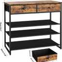 Shoe Rack, 4 Tier Shoe Storage Organizer with 2 Drawers, 12-16 Pairs of Shoes, Metal Shoe Storage Shelf with 3 Oxford Fabric Shelves and Wooden Top, Shoe Stand for Closet Entryway, Rustic Brown