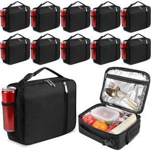 VZZNN 12 Pack Lunch Box Lunch Bags, Insulated Reusable Tote for Adults Men & Women - Leakproof Cooler Bag for Work, Office, Picnic & Travel (Black)