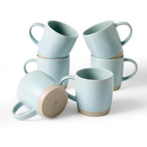 famiware Coffee Mugs Set of 6, Milkyway 13 oz Mug Set, Ceramic Cup Set with Handle for Coffee, Tea, Cocoa, Milk, Light Blue