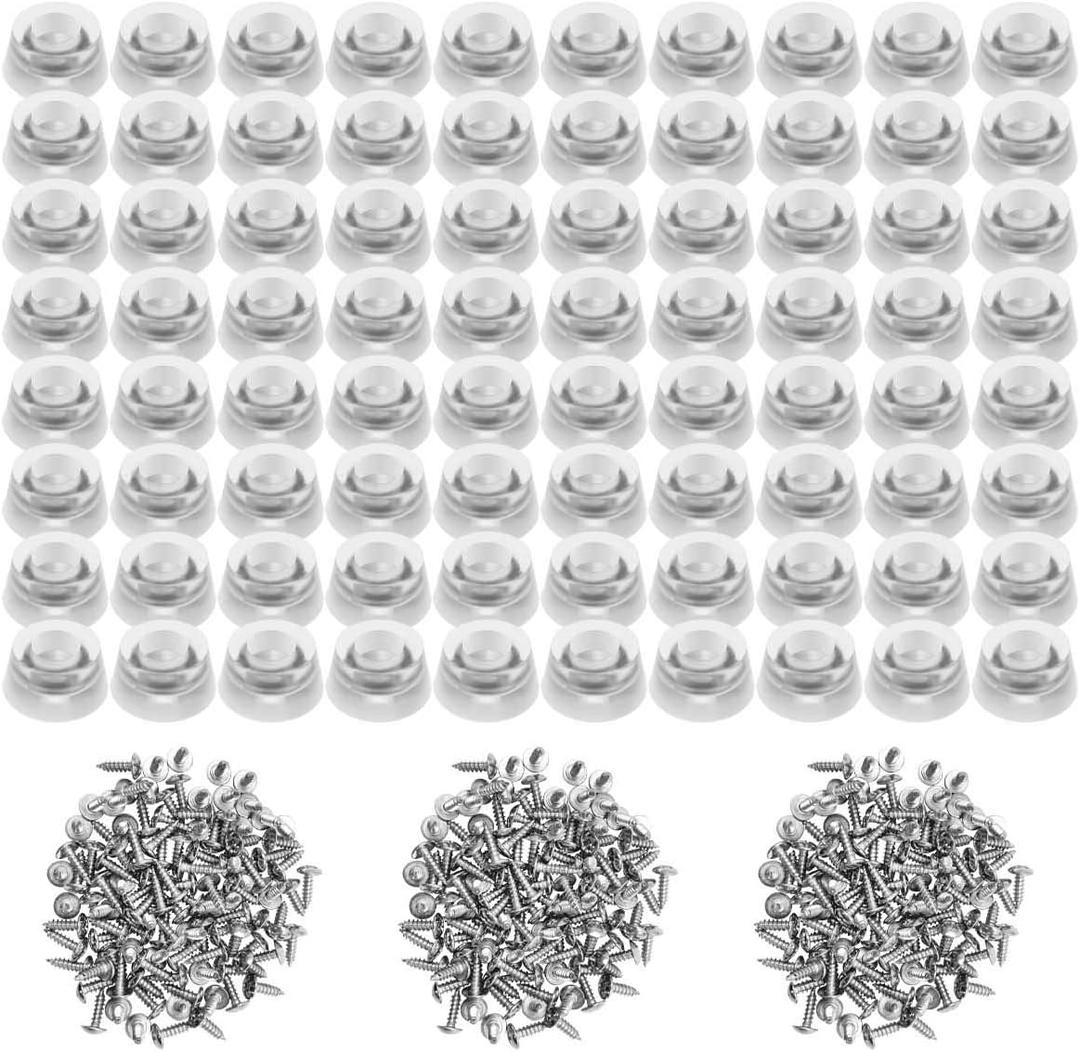 120 Pieces Transparent Soft Cutting Board Rubber Feet with 304 Stainless Steel Screws, 0.31 x 0.59 (HD), Clear, Non Marking, Anti-Skid, Fine Grips for Furniture, Electronics and Appliances